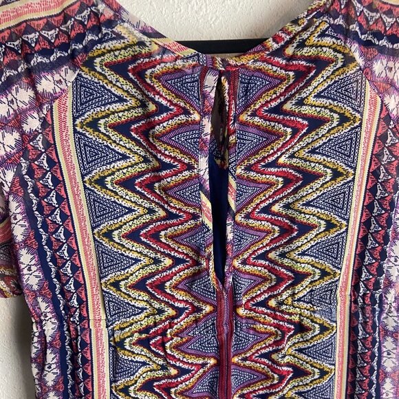 Earthbound Size Large Sheer Maxi Dress Boho Aztec Print Empire Waist Hippie - Picture 7 of 9